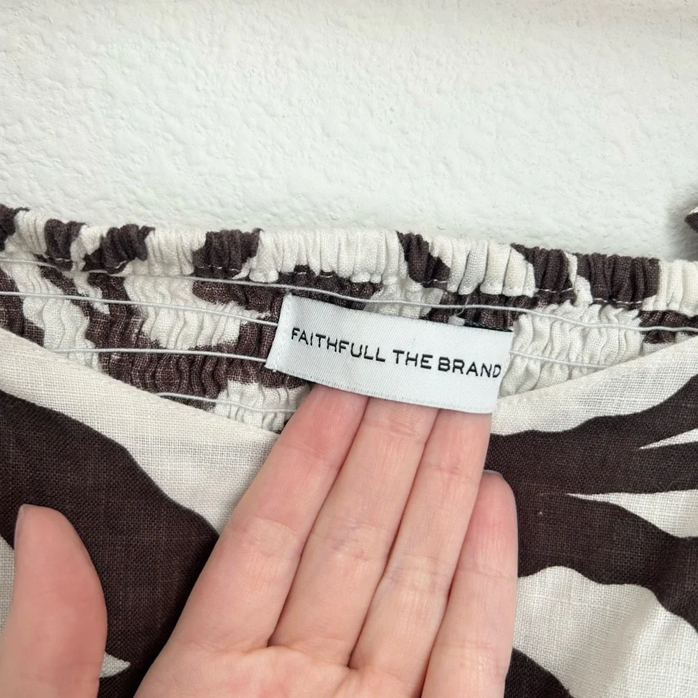Faithfull The Brand Zebra Print Linen Crop Blouse Size 4